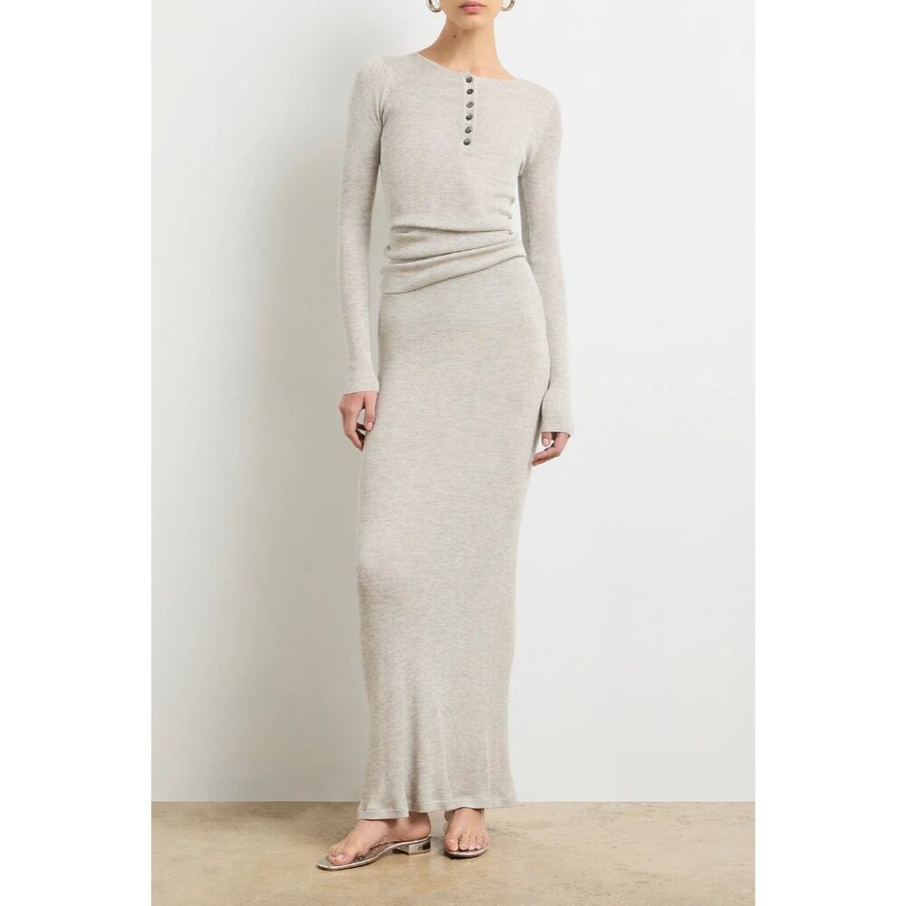 BRANDON MAXWELL The Tilda Jersey Henley Dress Heather Gray Size Large NWT